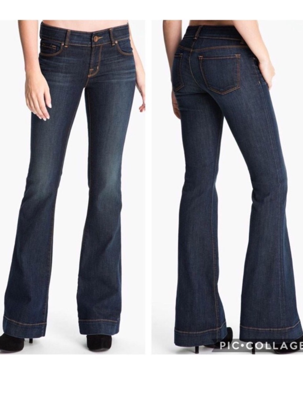 J Brand Love Story Flare Stretch Denim Low Rise Blue Jeans Size 25 wear at hem